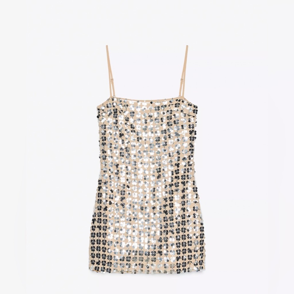 Zara Silver and Black Sequin Mini Dress